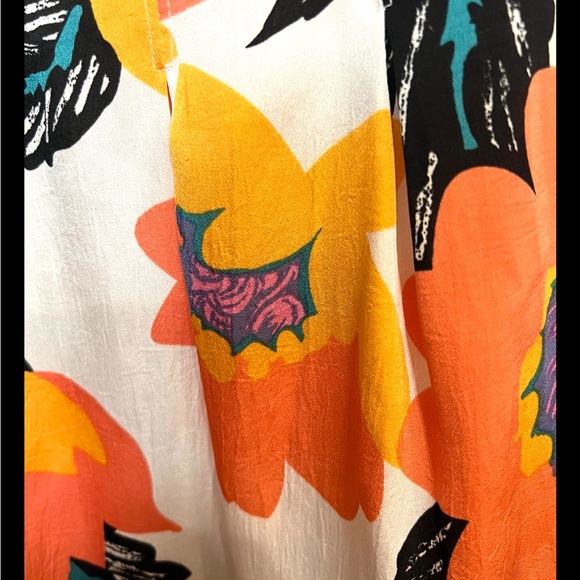 FREE PEOPLE Floral Mini Skirt Smocked Pull Up Orange Black Full Medium - Picture 4 of 8